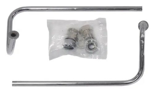 Chormetallene Übergangszubehörteile für MAG-Installationen, bestehend aus zwei gebogenen Rohren und einer Packung mit Verbindungselementen, geeignet für Vaillant Systeme.